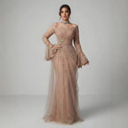 Luxury Light Pink Mermaid Lace Beaded Evening Dress CLA72910