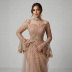 Luxury Light Pink Mermaid Lace Beaded Evening Dress CLA72910