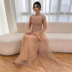 Luxury Light Pink Mermaid Lace Beaded Evening Dress CLA72910