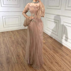 Luxury Light Pink Mermaid Lace Beaded Evening Dress CLA72910