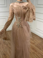 Luxury Light Pink Mermaid Lace Beaded Evening Dress CLA72910