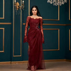 Luxury Light Pink Mermaid Lace Beaded Evening Dress CLA72910
