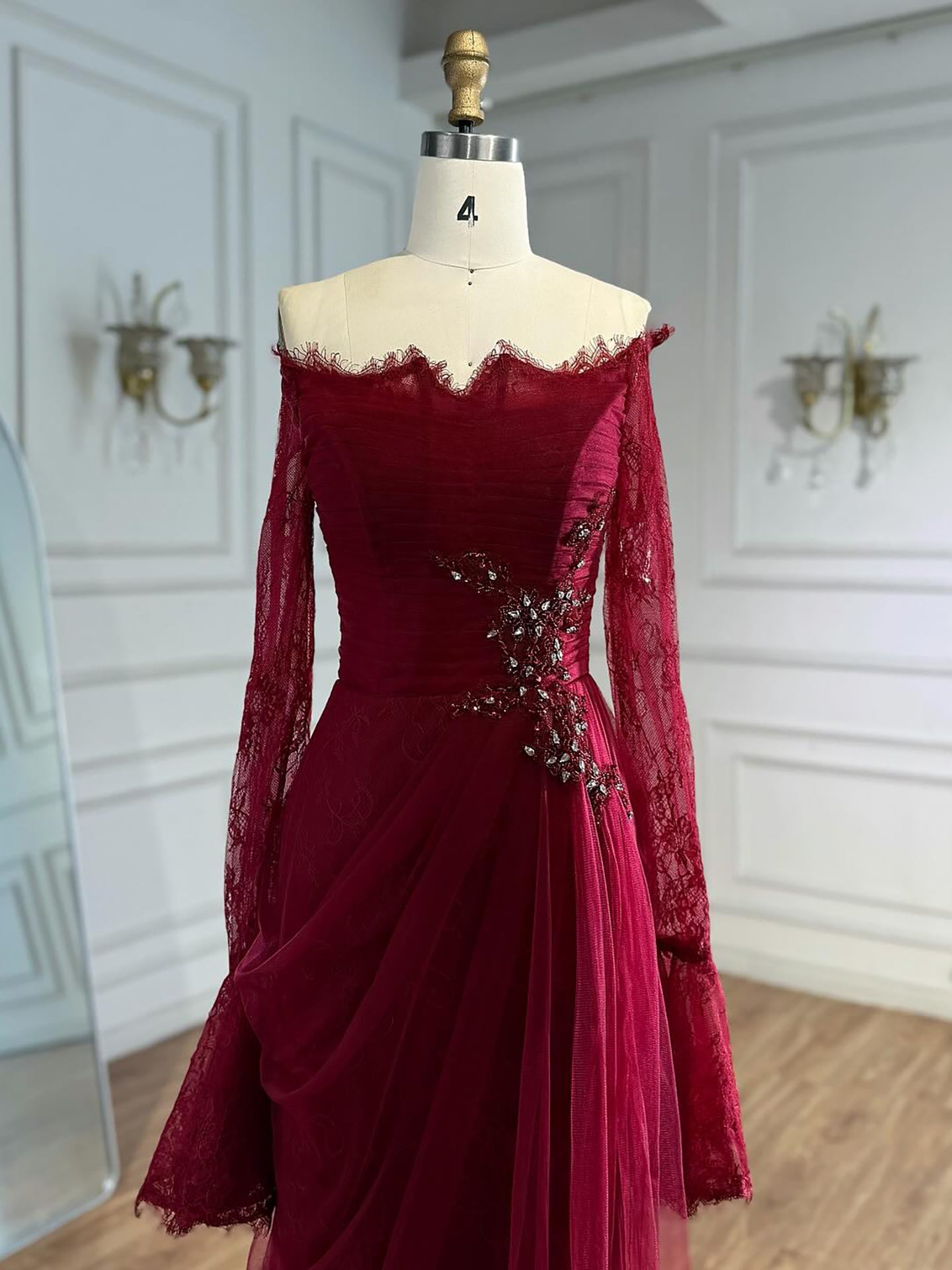 Luxury Light Pink Mermaid Lace Beaded Evening Dress CLA72910