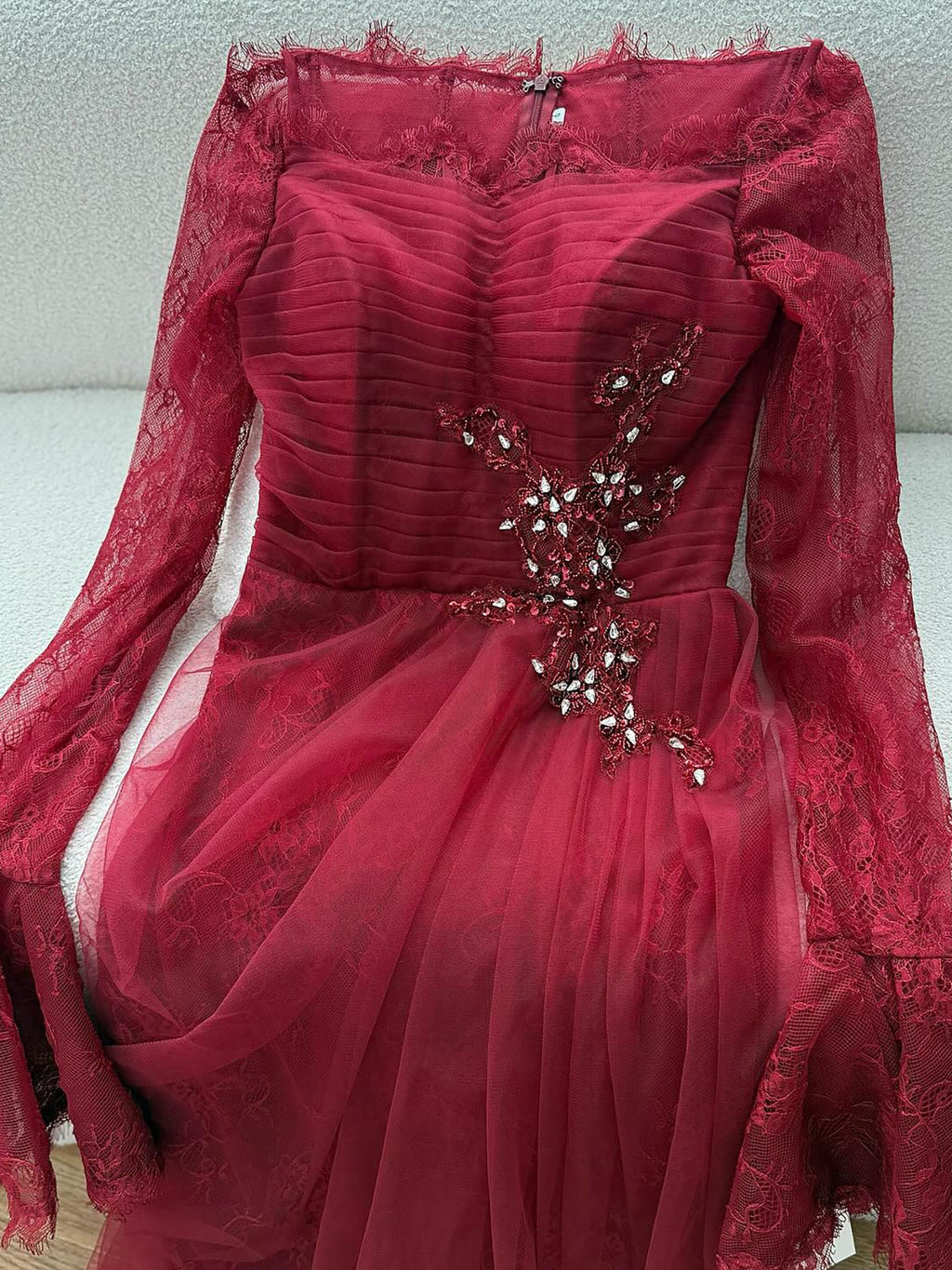 Luxury Light Pink Mermaid Lace Beaded Evening Dress CLA72910