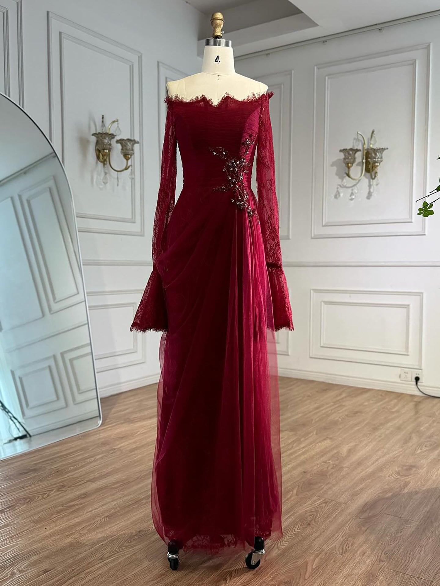 Luxury Light Pink Mermaid Lace Beaded Evening Dress CLA72910