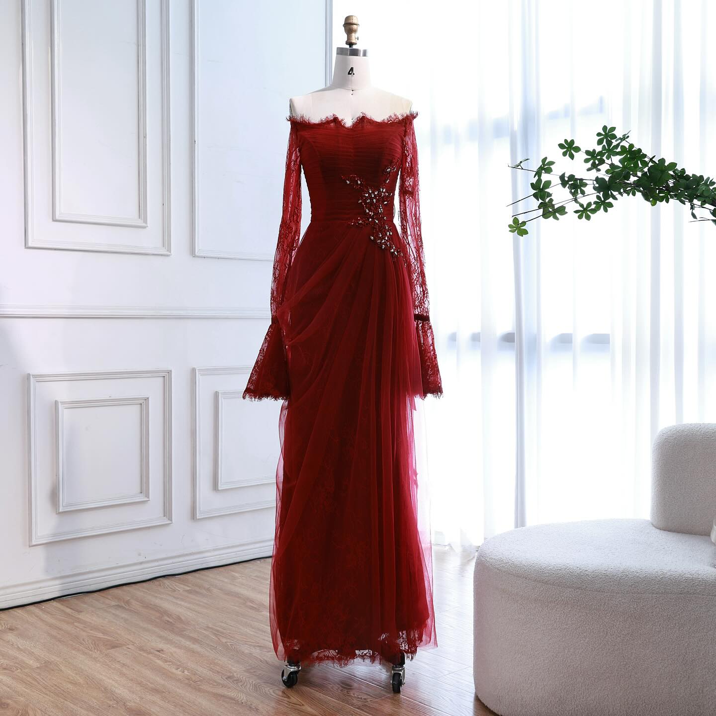 Luxury Light Pink Mermaid Lace Beaded Evening Dress CLA72910