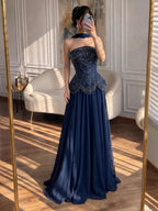 Luxury Designer Nude Beaded Chiffon Evening Dress CLA72915