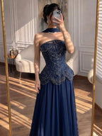 Luxury Designer Nude Beaded Chiffon Evening Dress CLA72915