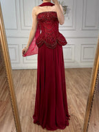 Luxury Designer Nude Beaded Chiffon Evening Dress CLA72915