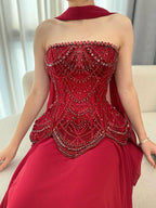 Luxury Designer Nude Beaded Chiffon Evening Dress CLA72915