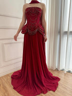 Luxury Designer Nude Beaded Chiffon Evening Dress CLA72915
