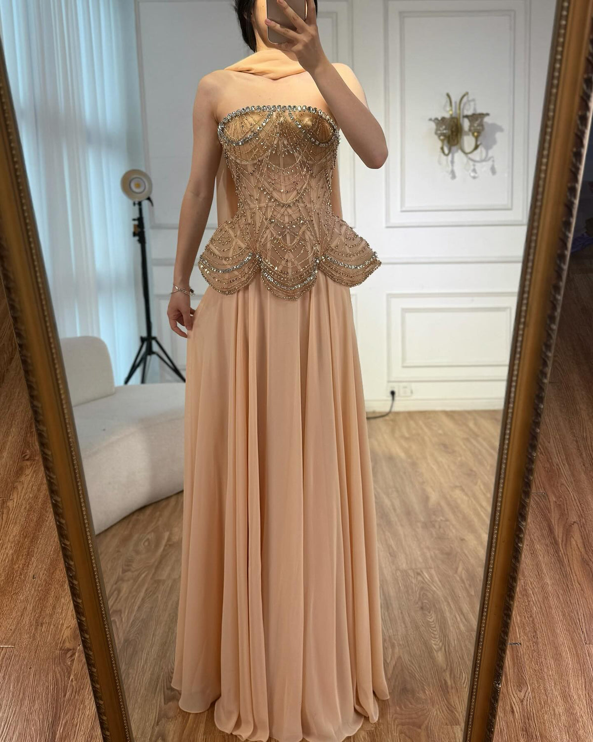 Kosovo Luxury Beaded Strapless Corset Chiffon A-Line Evening Dress CLA72915