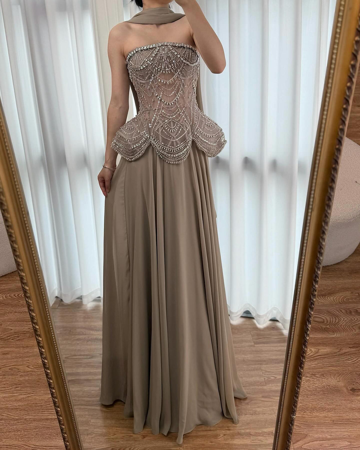 Kosovo Luxury Beaded Strapless Corset Chiffon A-Line Evening Dress CLA72915