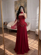 Luxury Designer Nude Beaded Chiffon Evening Dress CLA72915