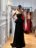 Luxury Black Strapless Beaded Peplum A-Line Evening Dress LA72915B