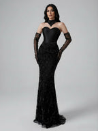 Kosovo Luxury Beaded Evening Dress With Gloves CLA72929