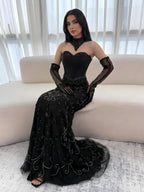 Kosovo Luxury Beaded Evening Dress With Gloves CLA72929