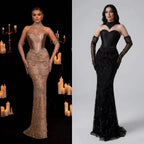 Kosovo Luxury Beaded Evening Dress With Gloves CLA72929