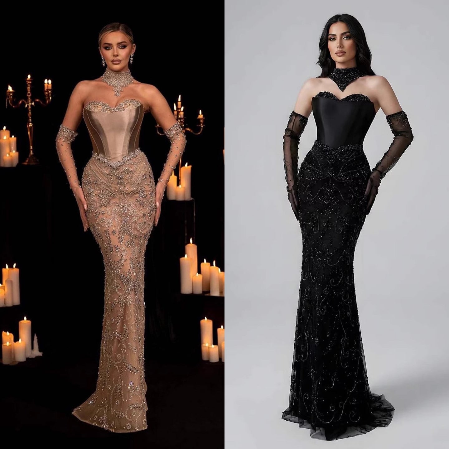Kosovo Luxury Beaded Evening Dress With Gloves CLA72929