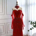 Kosovo Luxury Beaded Evening Dress With Gloves CLA72929