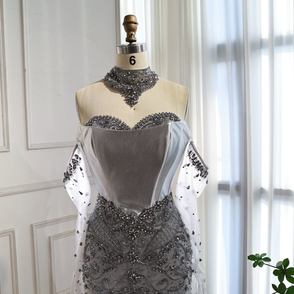 Kosovo Luxury Beaded Evening Dress With Gloves CLA72929