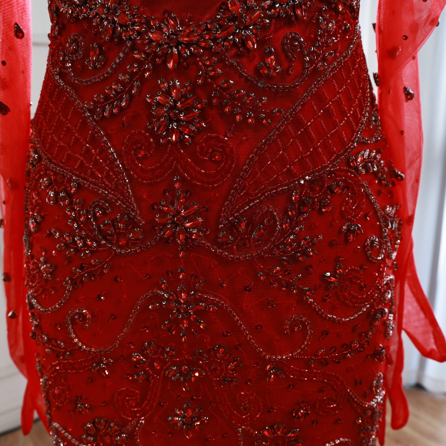 Kosovo Luxury Beaded Evening Dress With Gloves CLA72929