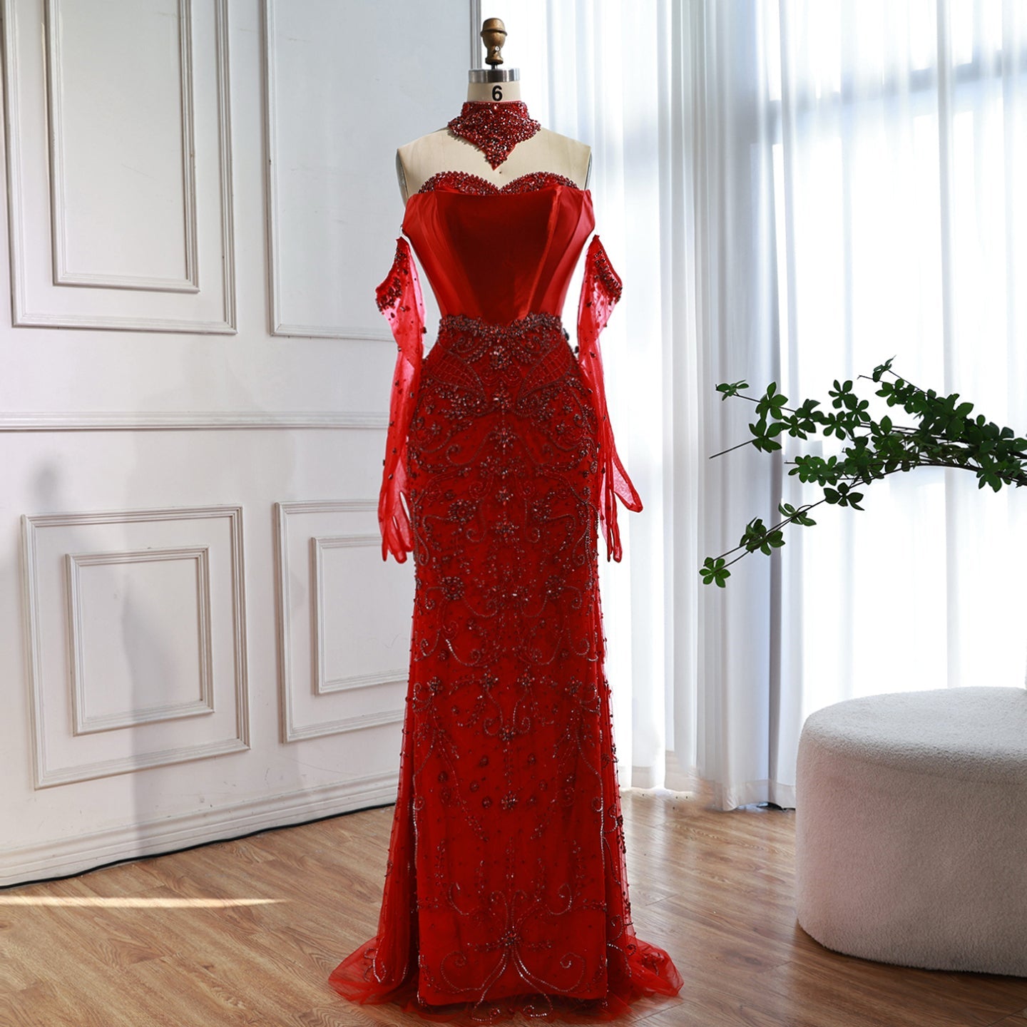 Kosovo Luxury Beaded Evening Dress With Gloves CLA72929