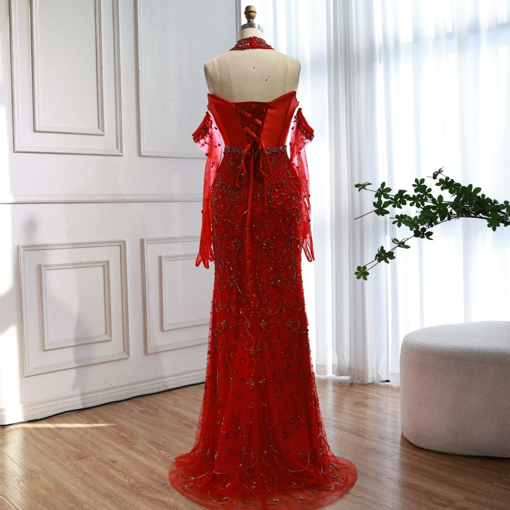 Kosovo Luxury Beaded Evening Dress With Gloves CLA72929
