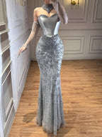 Kosovo Luxury Beaded Evening Dress With Gloves CLA72929