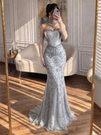 Kosovo Luxury Beaded Evening Dress With Gloves CLA72929