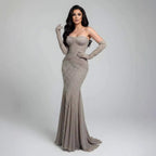 Luxury Turquoise Beaded Evening Dress With Gloves CLA72933