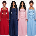 Luxury Pink Beaded A Line Dress with Chiffon Cape Sleeves CLA72978B