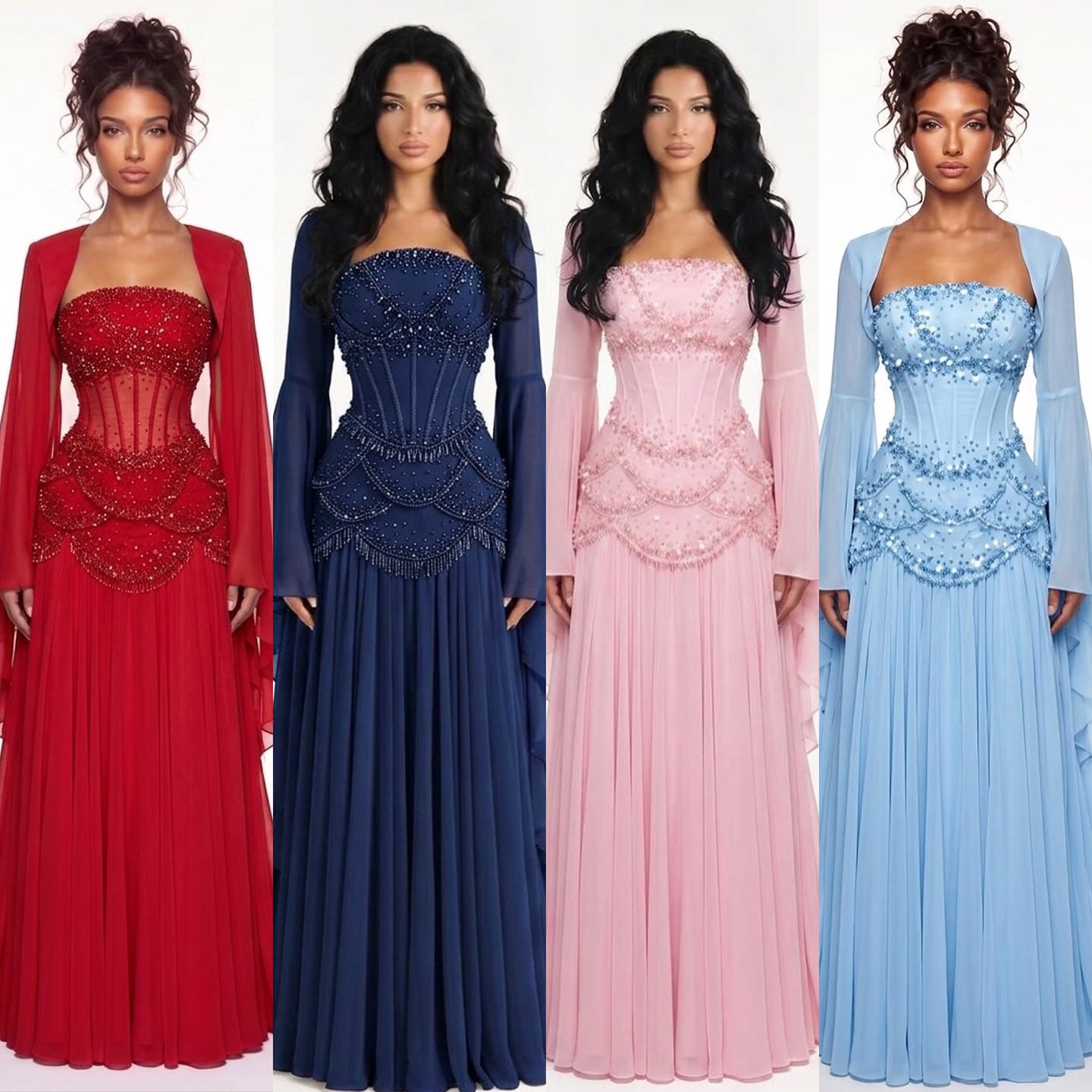 Luxury Pink Beaded A Line Dress with Chiffon Cape Sleeves CLA72978B