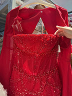 Luxury Pink Beaded A Line Dress with Chiffon Cape Sleeves CLA72978B