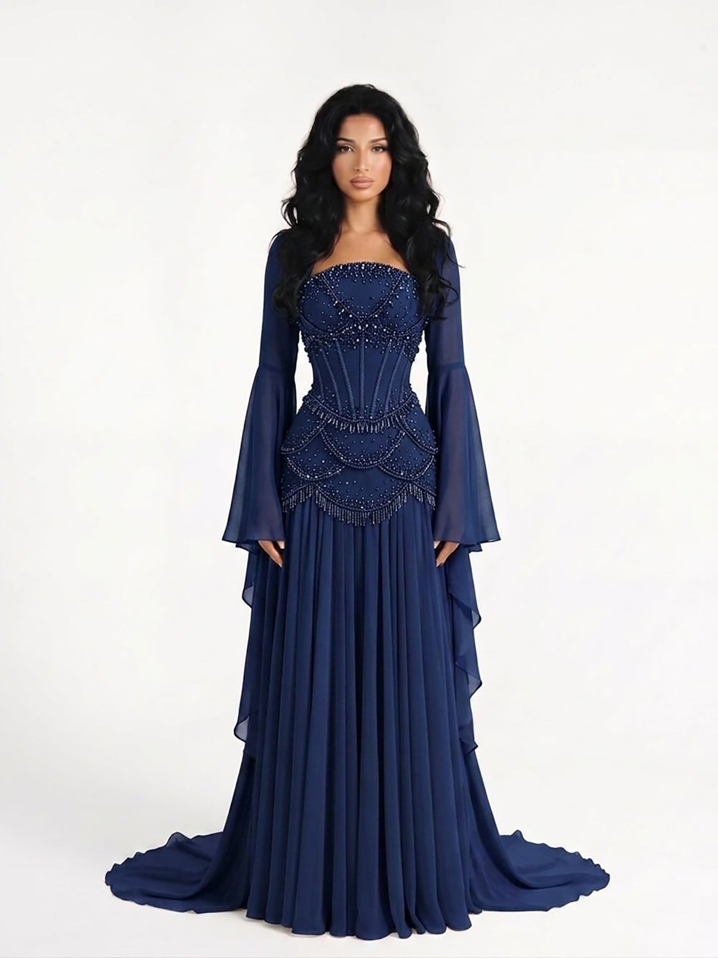 Luxury Pink Beaded A Line Dress with Chiffon Cape Sleeves CLA72978B