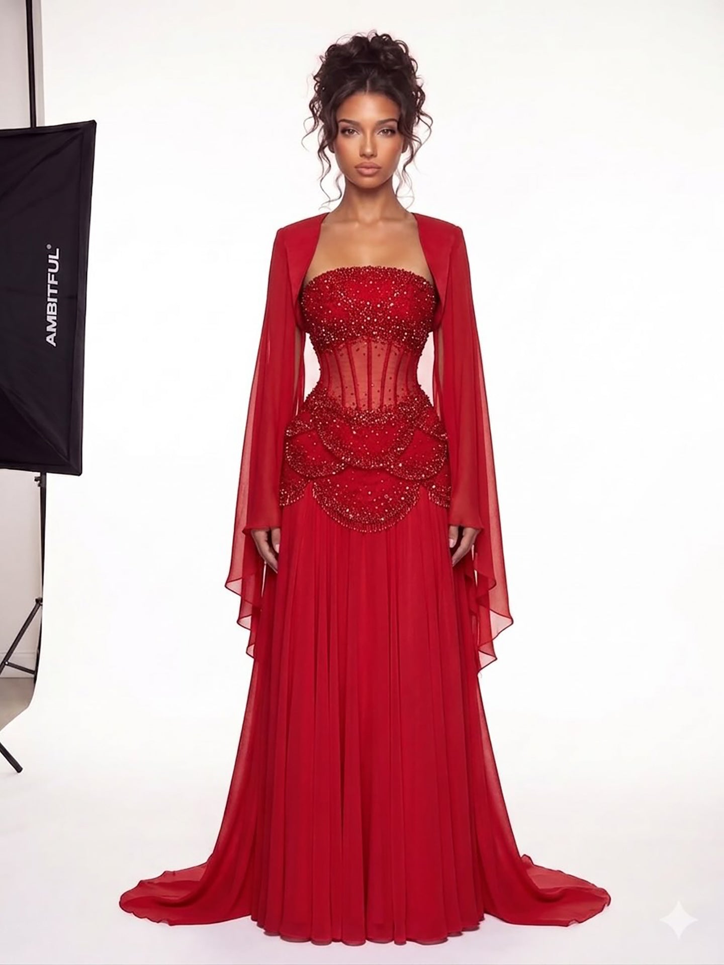 Luxury Pink Beaded A Line Dress with Chiffon Cape Sleeves CLA72978B