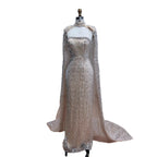 Luxury Cream Beaded Evening Dress With Cape LA73076B