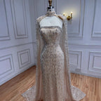 Luxury Cream Beaded Evening Dress With Cape LA73076B
