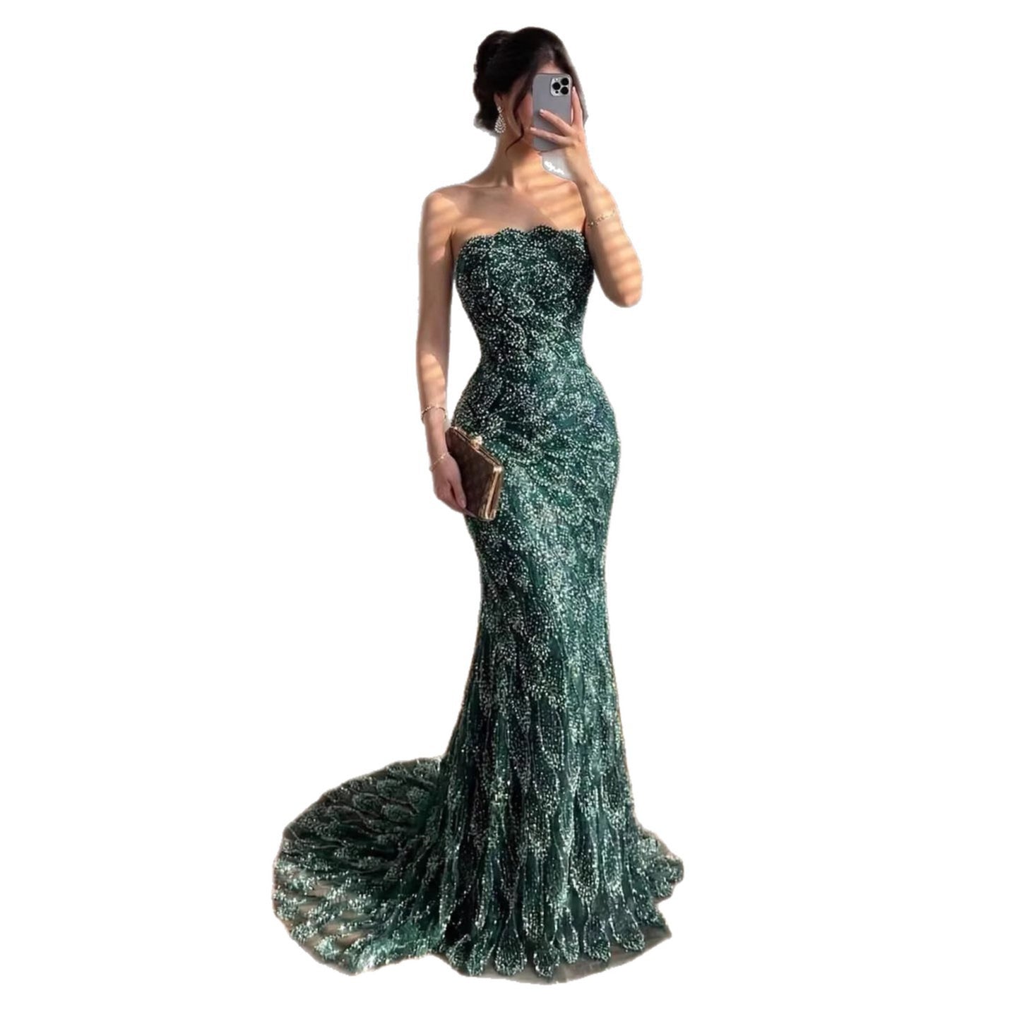 Luxury Green Strapless Beaded Mermaid Evening Dress CLA73117A