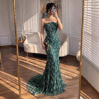 Luxury Green Strapless Beaded Mermaid Evening Dress CLA73117A