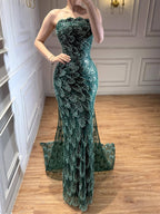 Luxury Green Strapless Beaded Mermaid Evening Dress CLA73117A