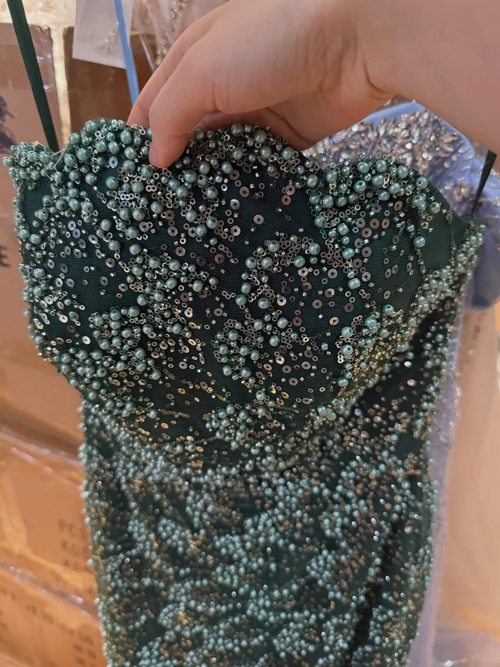 Luxury Green Strapless Beaded Mermaid Evening Dress CLA73117A