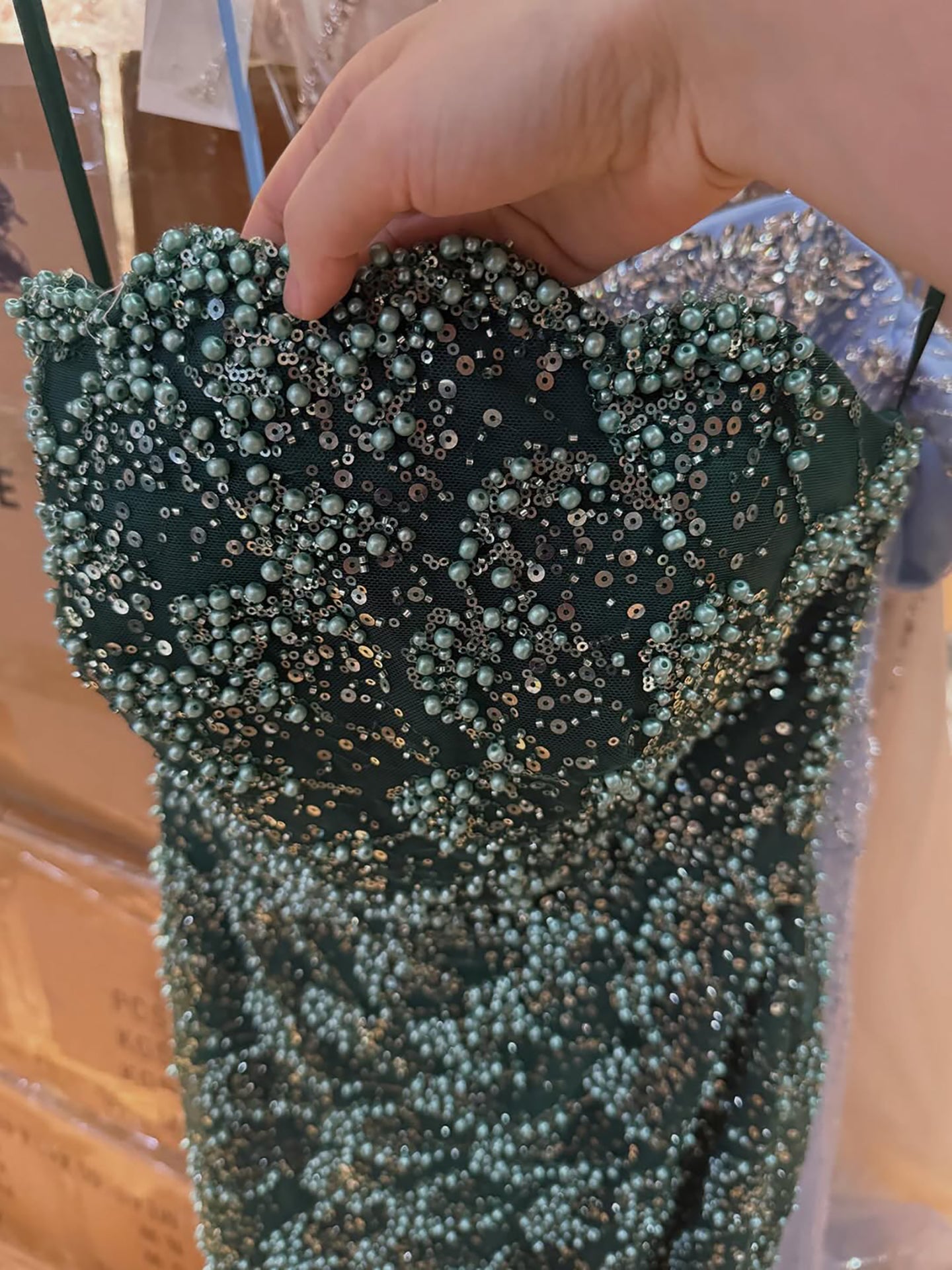 Luxury Green Strapless Beaded Mermaid Evening Dress CLA73117A