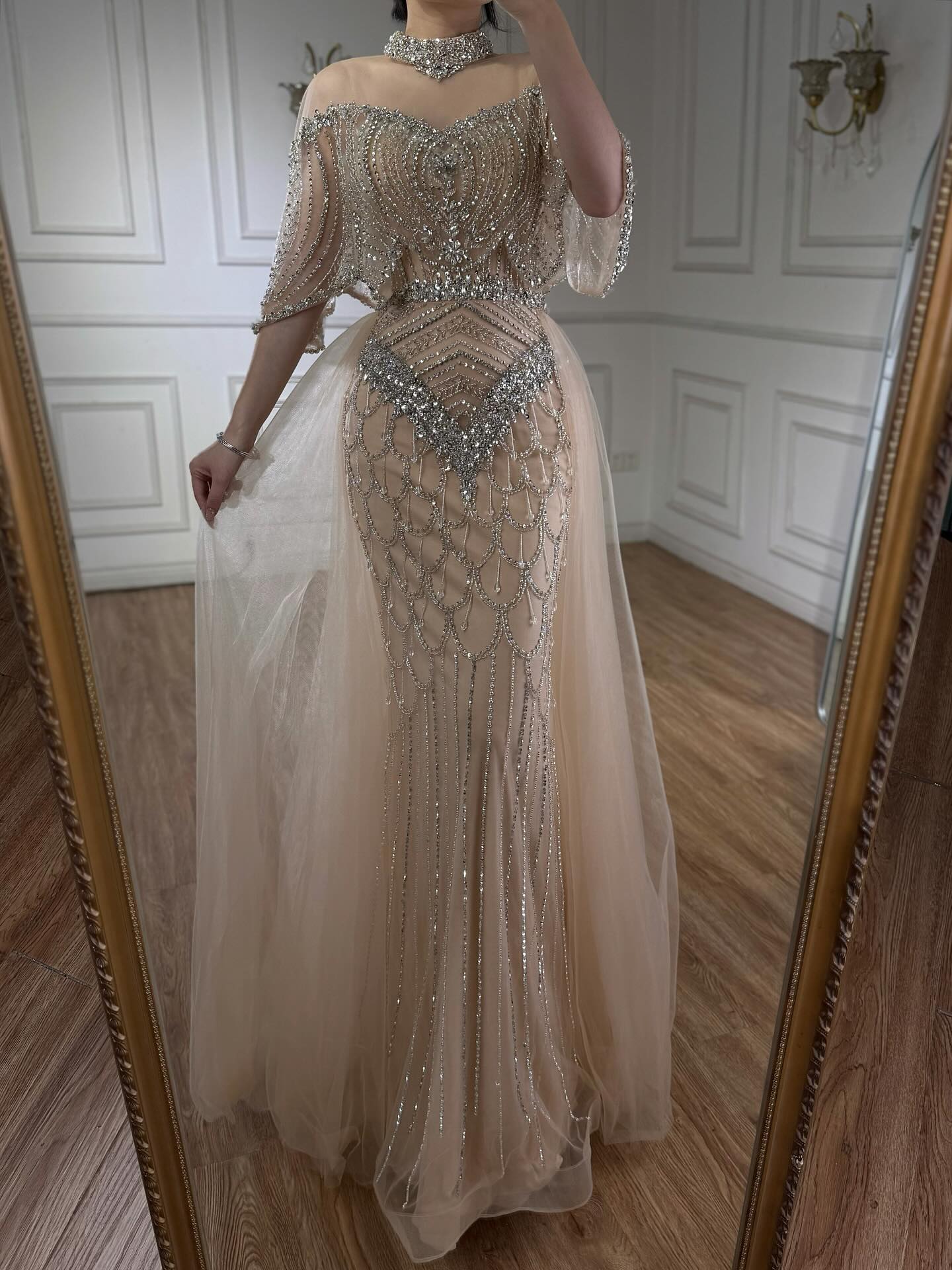 Lebanon Luxury Gray Beaded Evening Dress With Jacket CLA73129