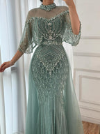 Lebanon Luxury Gray Beaded Evening Dress With Jacket CLA73129