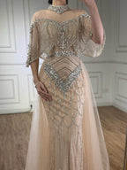 Lebanon Luxury Gray Beaded Evening Dress With Jacket CLA73129