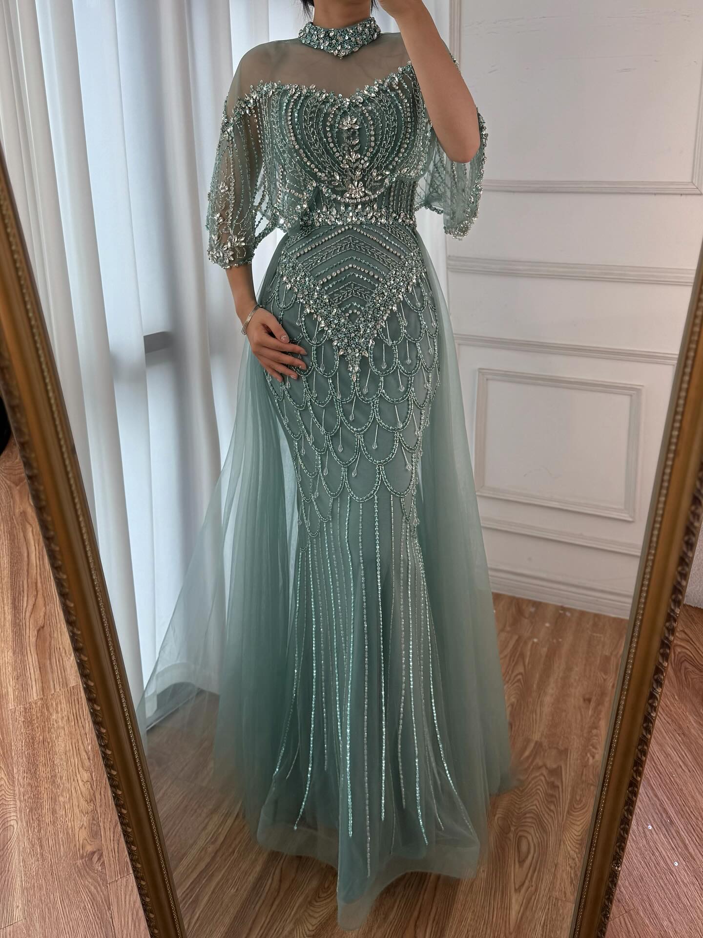 Lebanon Luxury Gray Beaded Evening Dress With Jacket CLA73129