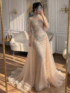 Lebanon Luxury Gray Beaded Evening Dress With Jacket CLA73129