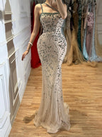 Luxury Red Saudi Arabic Crystal Beaded One Shoulder Evening Dress CLA73135