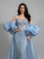 Arabic Luxury Beaded Mermaid Evening Dress With Detachable Overskirt Women Wedding Party Gown CLA73141